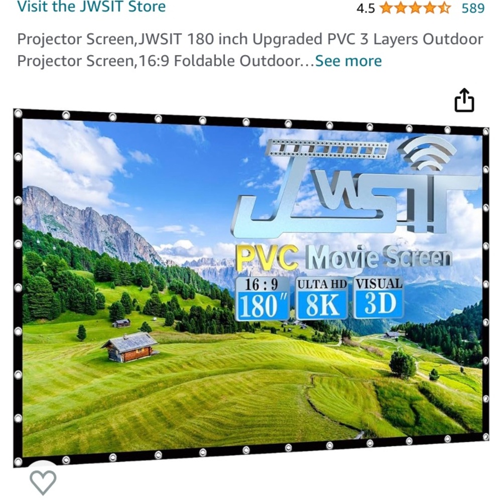 NEW JWSIT 180” Projector Screen,16:9 Foldable Outdoor Movie Screen